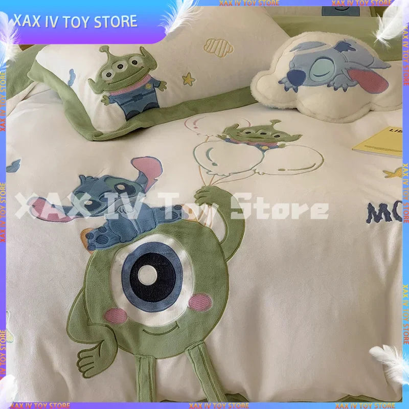 Cartoon Kawaii Disney Stitch Milk Velvet Four-piece Warm