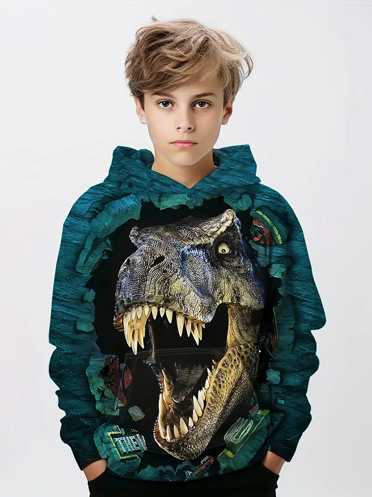 3D Dinosaur Pattern Kid's Hoodie, Trendy Long Sleeve