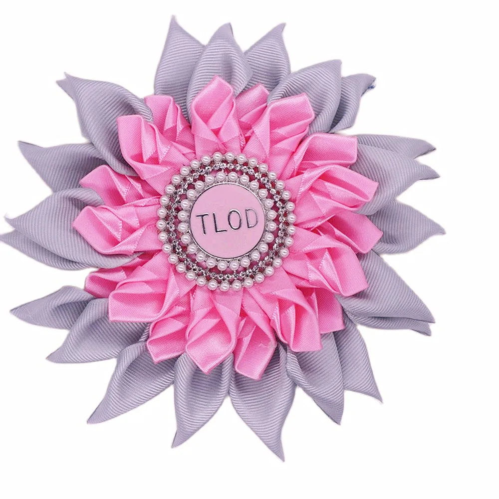 Pink Gray Satin Ribbon Sun Flower Corsage Design
