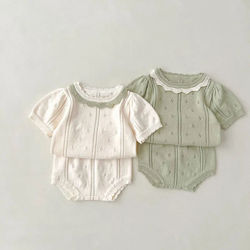 Summer Baby Clothing Set Hollow Out Knit Tee