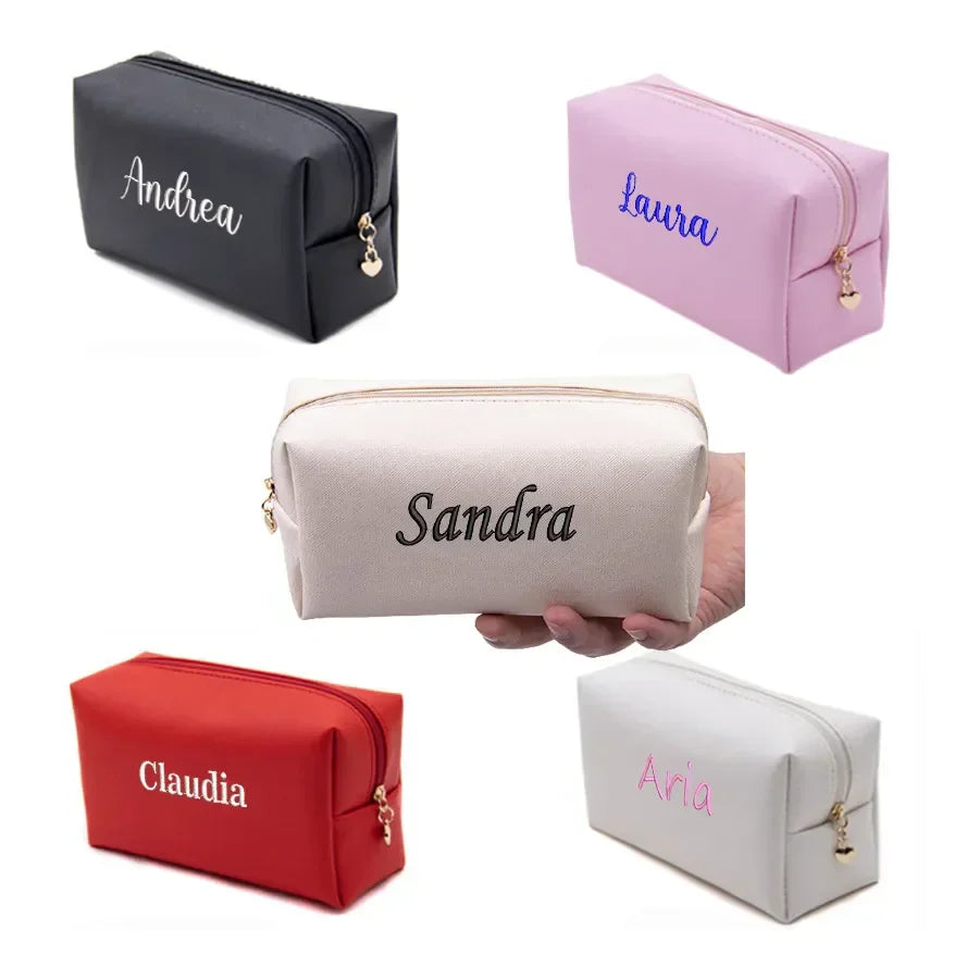 Personalized Embroidery Small Makeup Bag PU Leather Travel