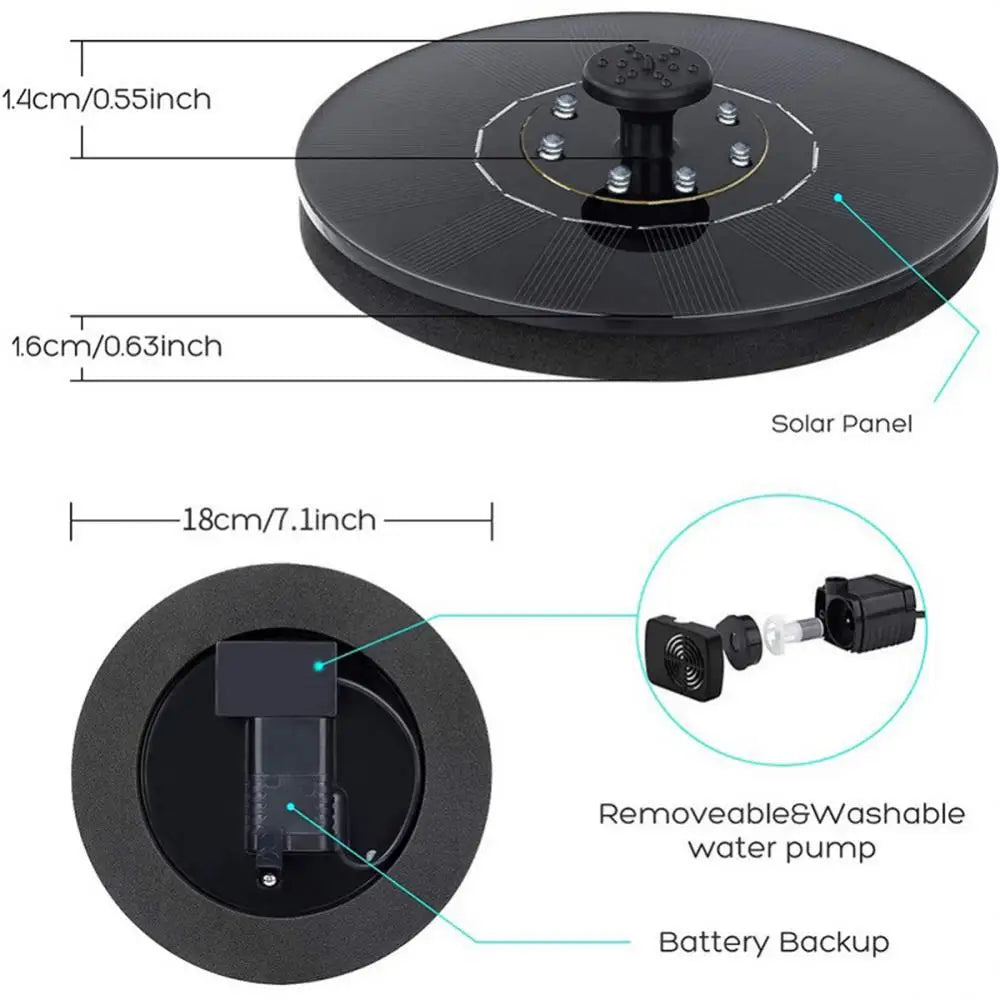 Solar Water Fountain Floating Bird Bath Waterfall Garden