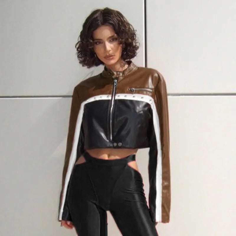 KOXINVES Punk Motorcycle Style Women's Coat 2024 Spring