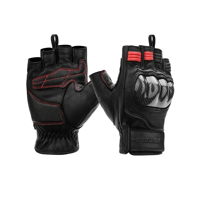 Half Finger Leather Motorcycle Gloves Hard Knuckle Carbon Fibre Protector Riding MTB Racing Riding Leather Gloves for Men Women