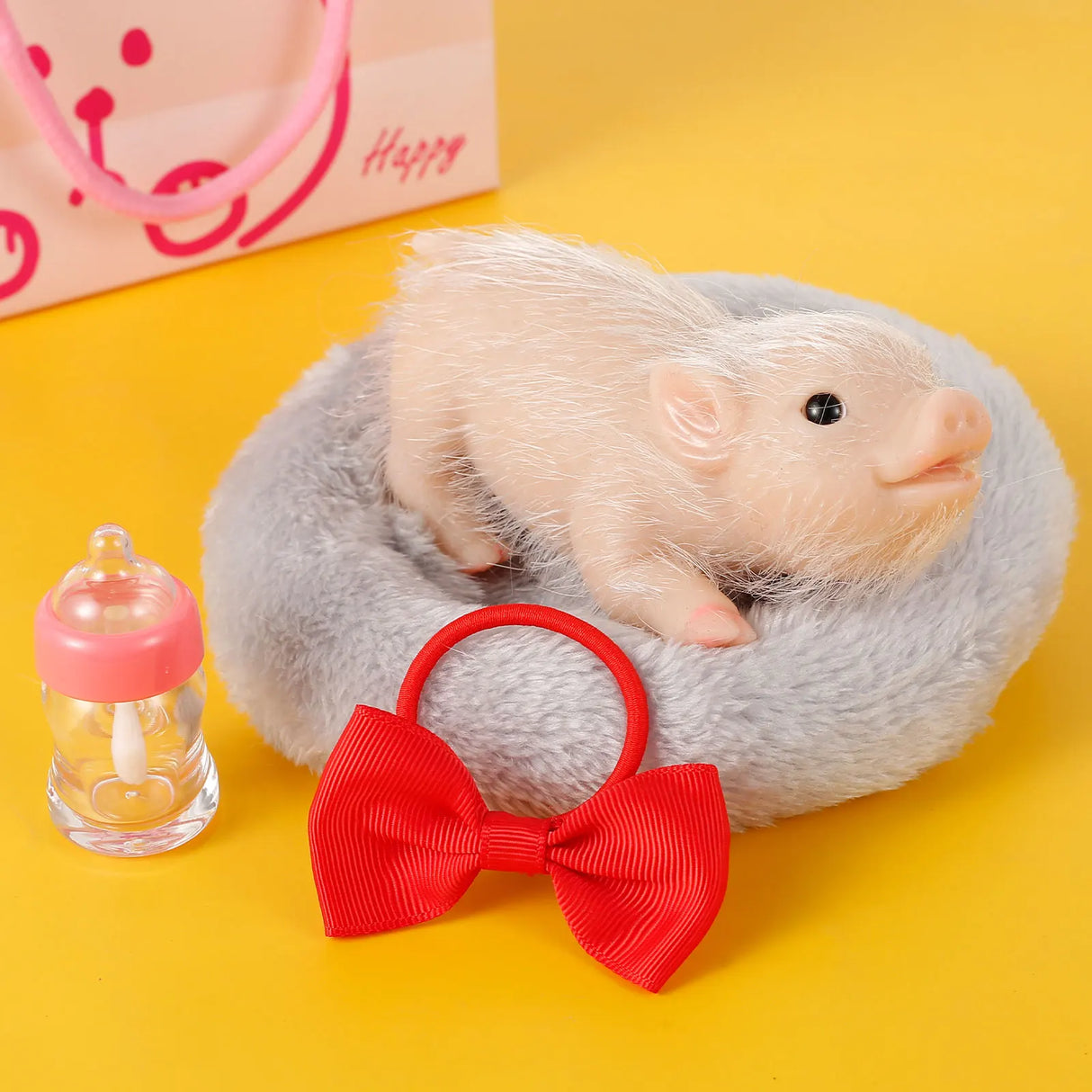 Silicone Pig Doll Toy with Pig Bowknot Nursing