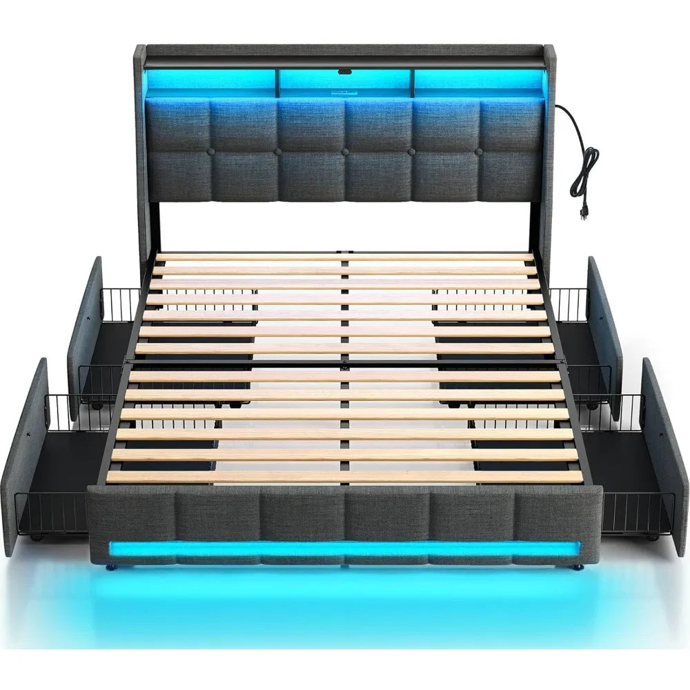 Full Size Bed Frame with LED Lights and