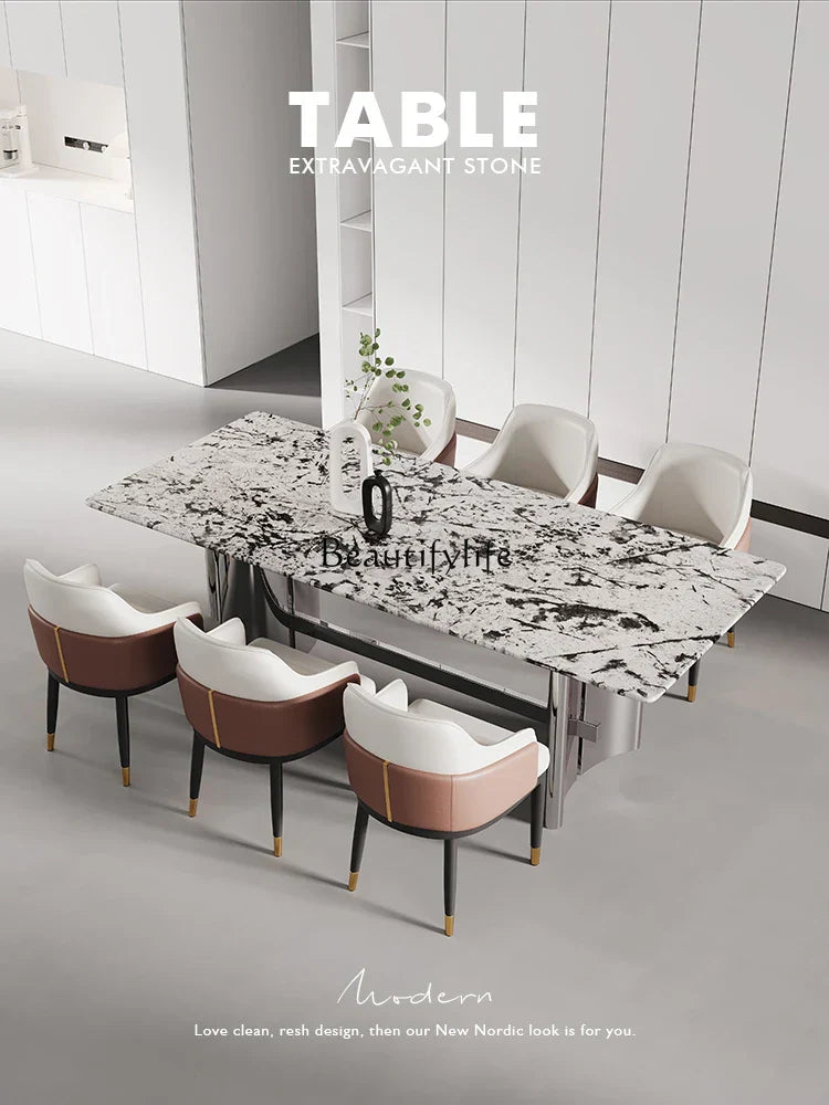 Light Luxury Ecological Leather Dining Table and Chair