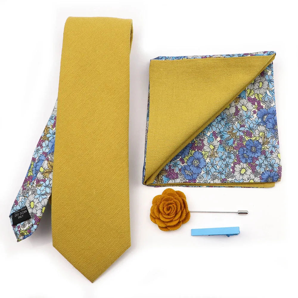Two Side Floral Plaid Cotton Patchwork Tie Set