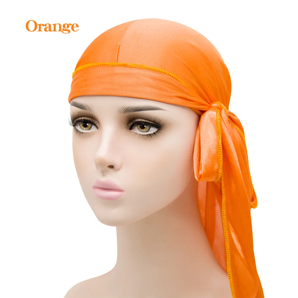 Unisex Silky Satin Durags Bandanas Turban Hat Elastic