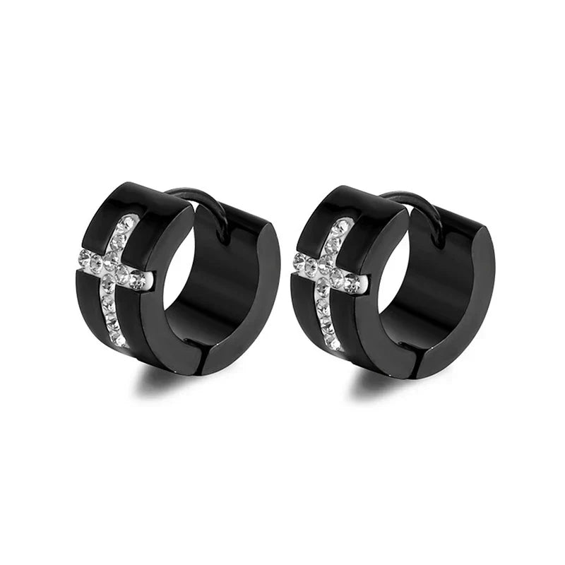 New Trendy Round Hoop Earrings Simple Zircon Stainless
