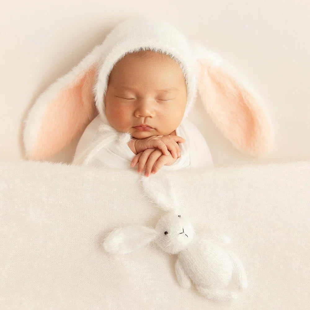 Hand-Knitted Bunny Toys Newborn Photography Props Fluffy Stuffed Rabbit Dolls for Newborn Props Baby Photography Accessories