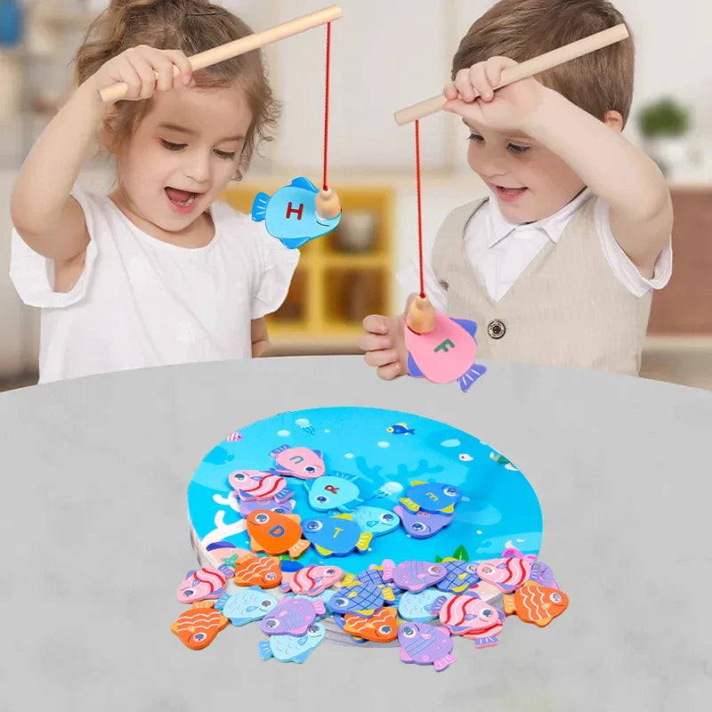 Montessori Wooden Fishing Children Toy Alphabet Numeric Cognition