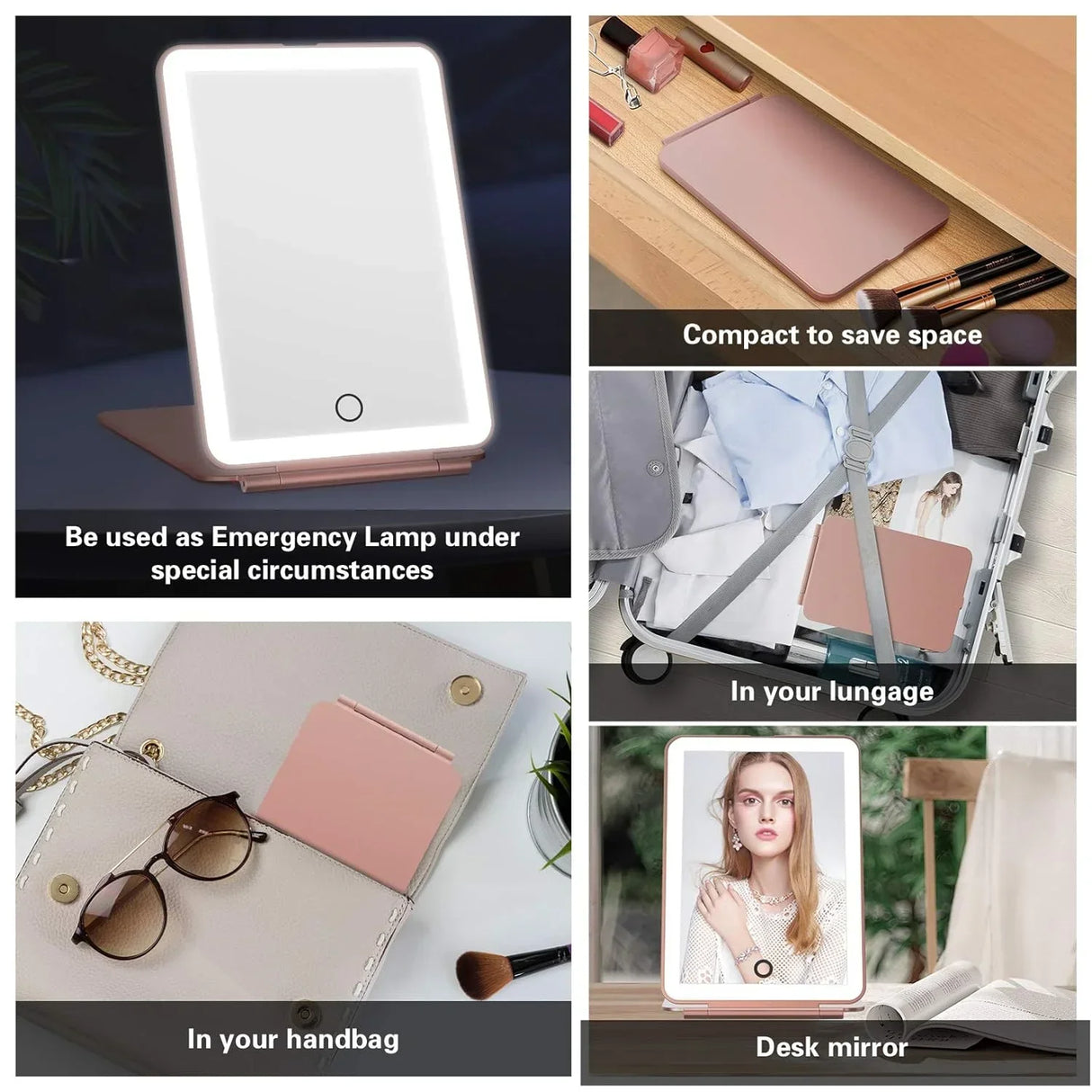 LED Foldable Travel Makeup Mirror 3 Colors Light
