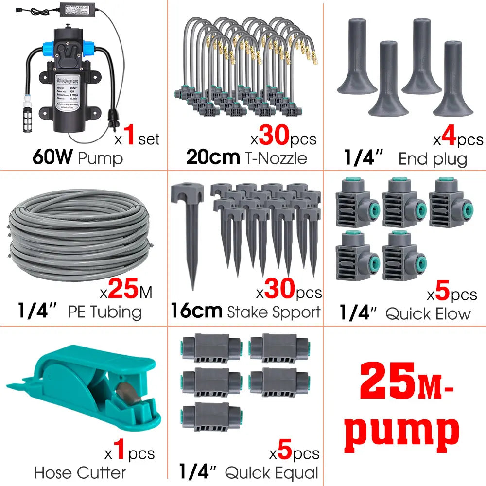 60W Self-Priming Pressurize Pump Mist Nozzle Watering System