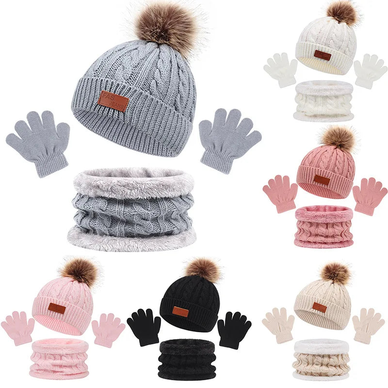 Baby Warm Winter Hats Scarf Gloves 3pcs Set