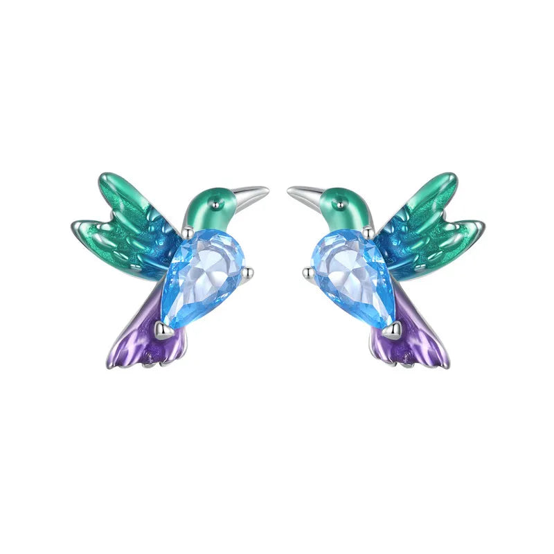 Bamoer 925 Sterling Silver Green Dragonfly Stud Earrings