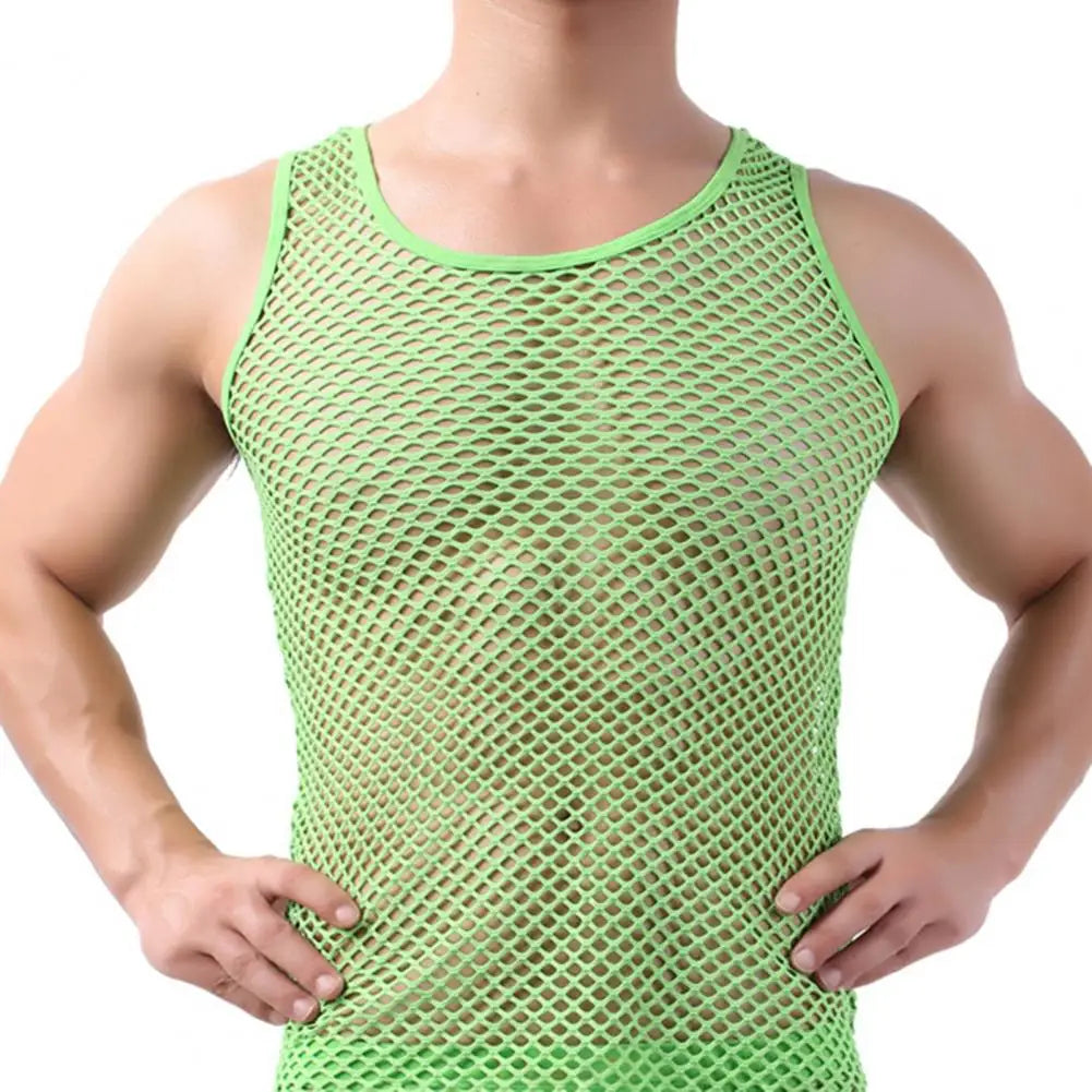 Fishnet Men Sexy Mesh Tank Tops Transparent Sleep