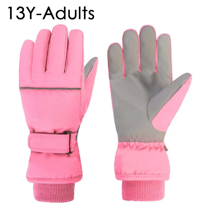 Waterproof Adult Kids Ski Gloves Thick Children Mittens