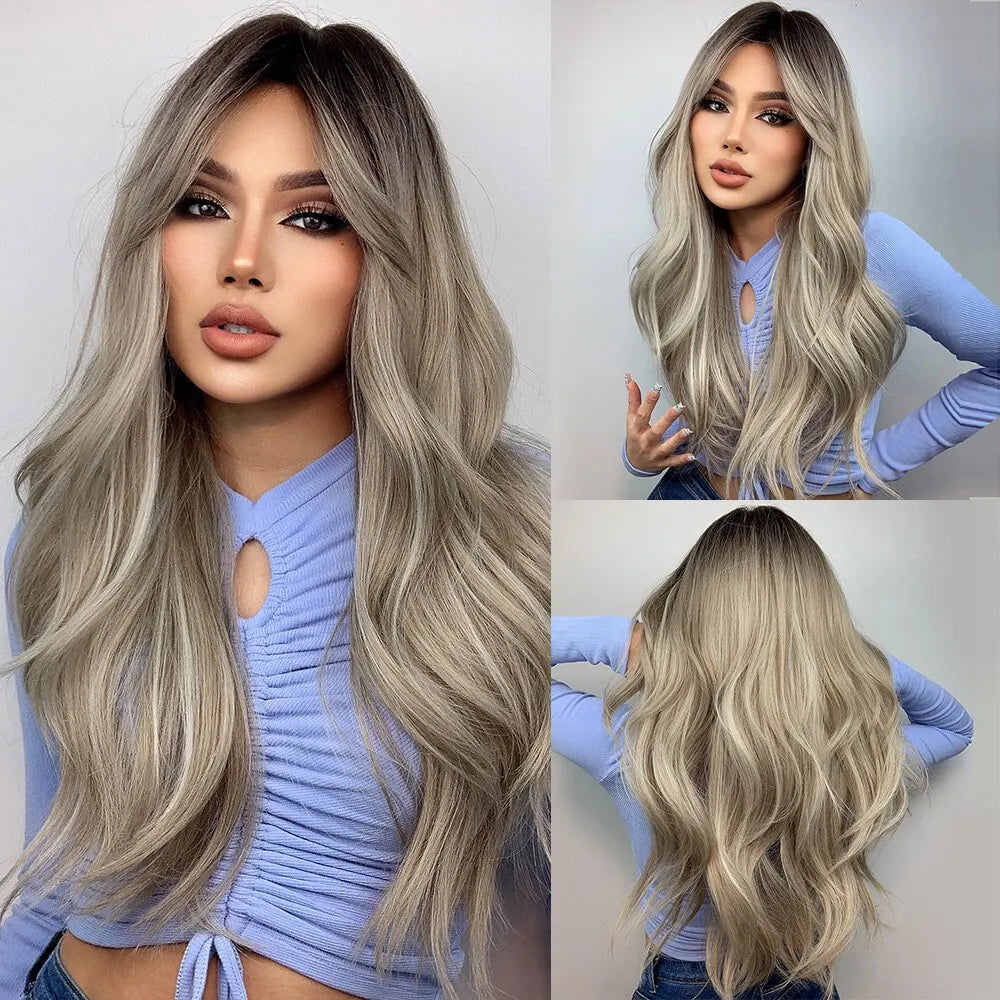 HAIRCUBE Long Ombre Brown Black Light Blonde Synthetic