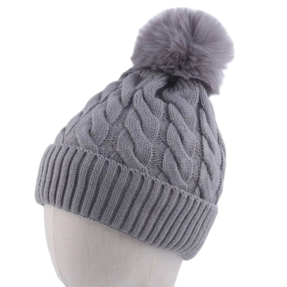 Warm Fleece Lined Hat Women Winter Beanies Cable