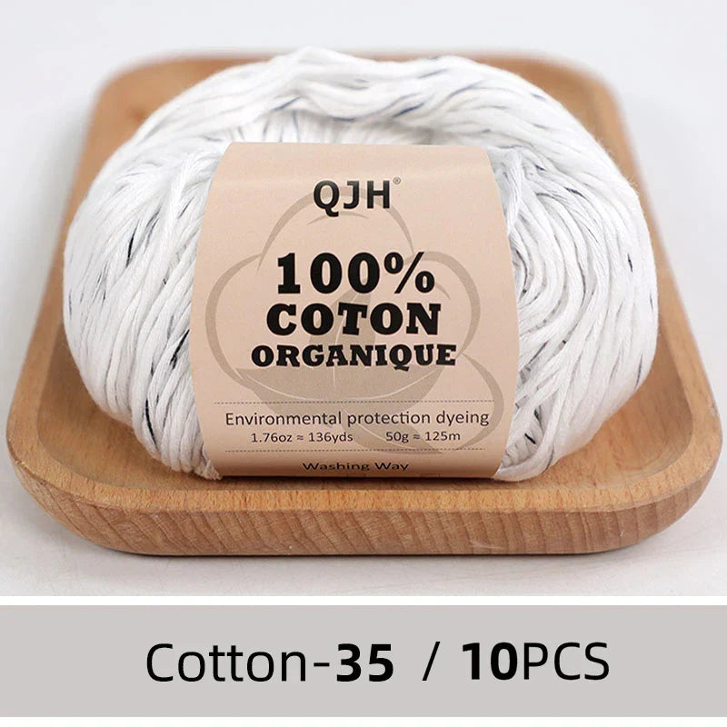 QJH 10PCS 100% Organic Cotton Yarn Pure/Mixed Color
