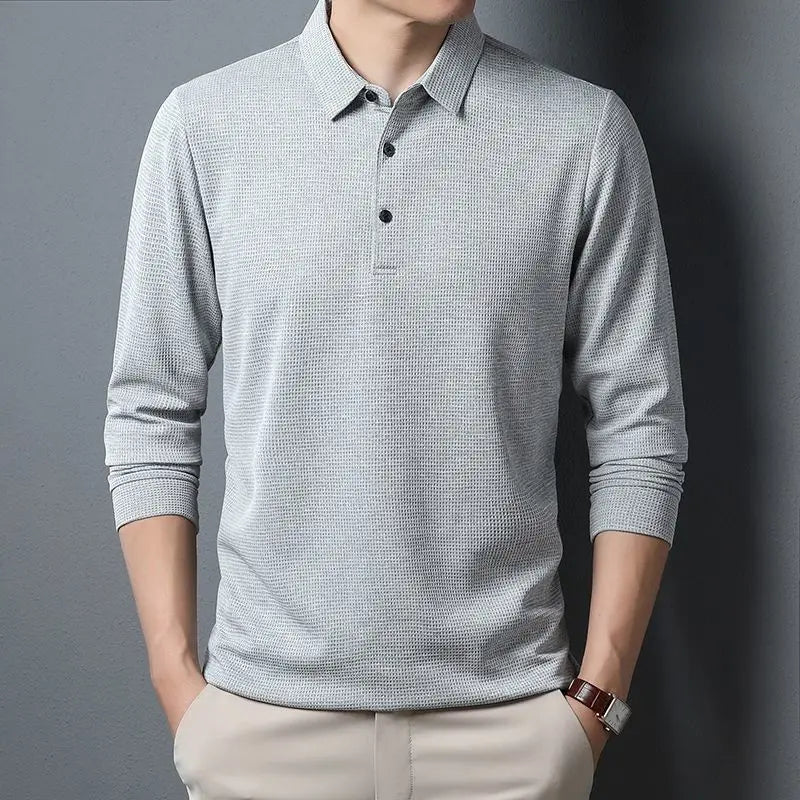 SHiONFA Men's Waffle Long Sleeve Solid T-shirt Elasticity