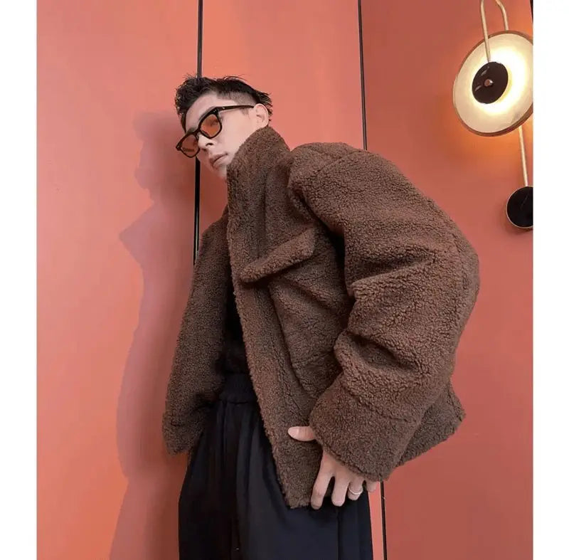Green Ruffian Jacket for Men Lamb Wool Thickened