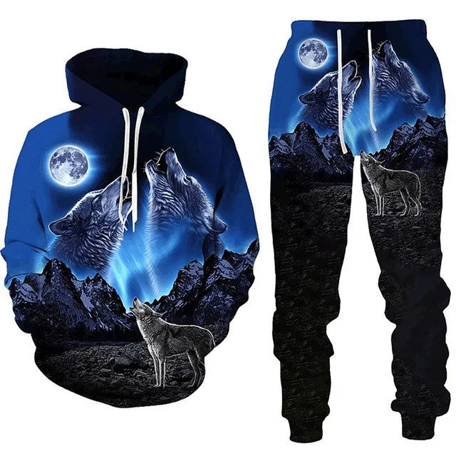 Men Tracksuit Set 3D Animal Fierce Wolf Printed