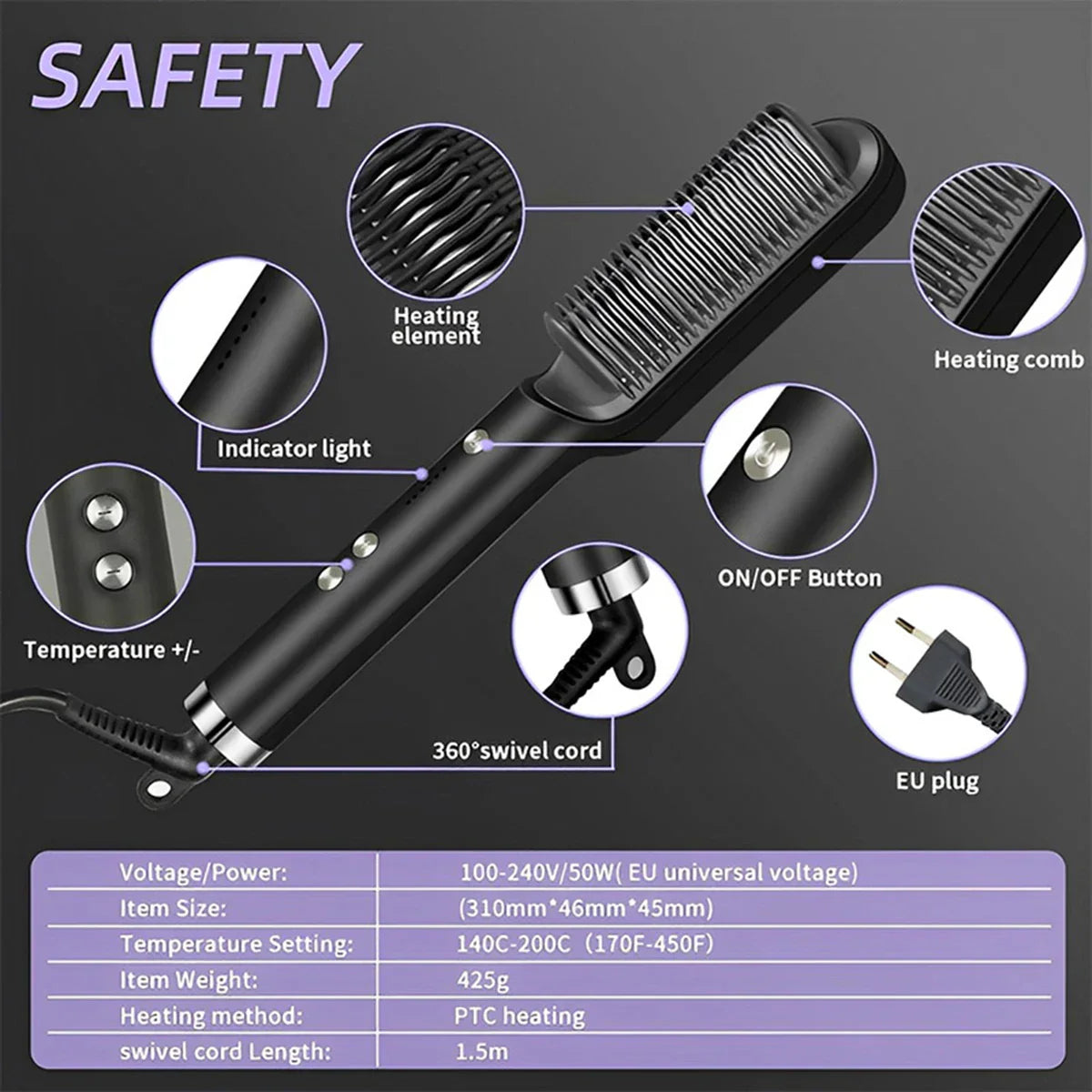 5-speed Straight Hair Comb Thermostatic Electric Straightening Brush
