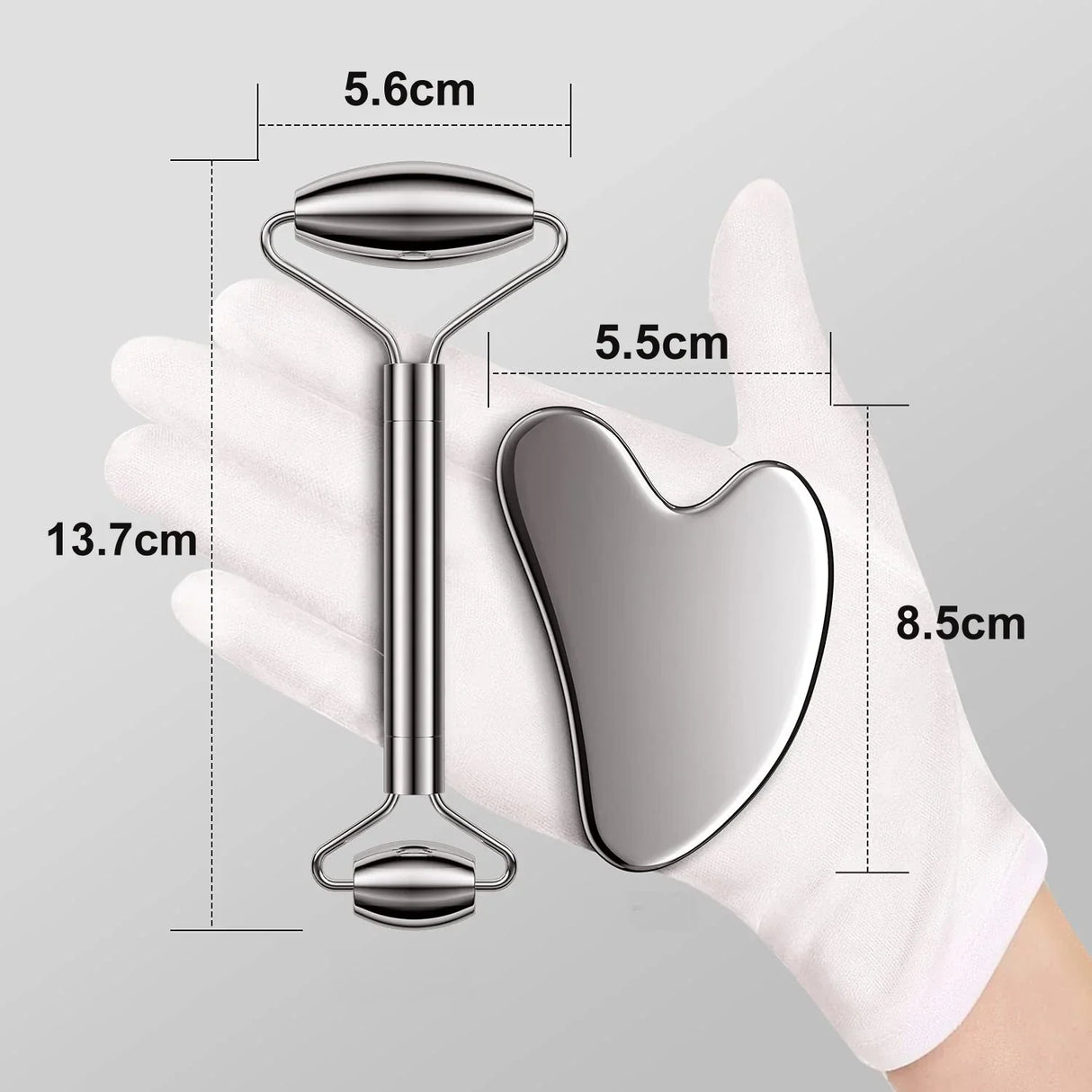 Face Roller and Gua Sha Set - Stainless