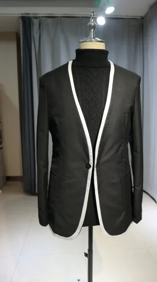 Black Casual Men Suits with Round Collar 2
