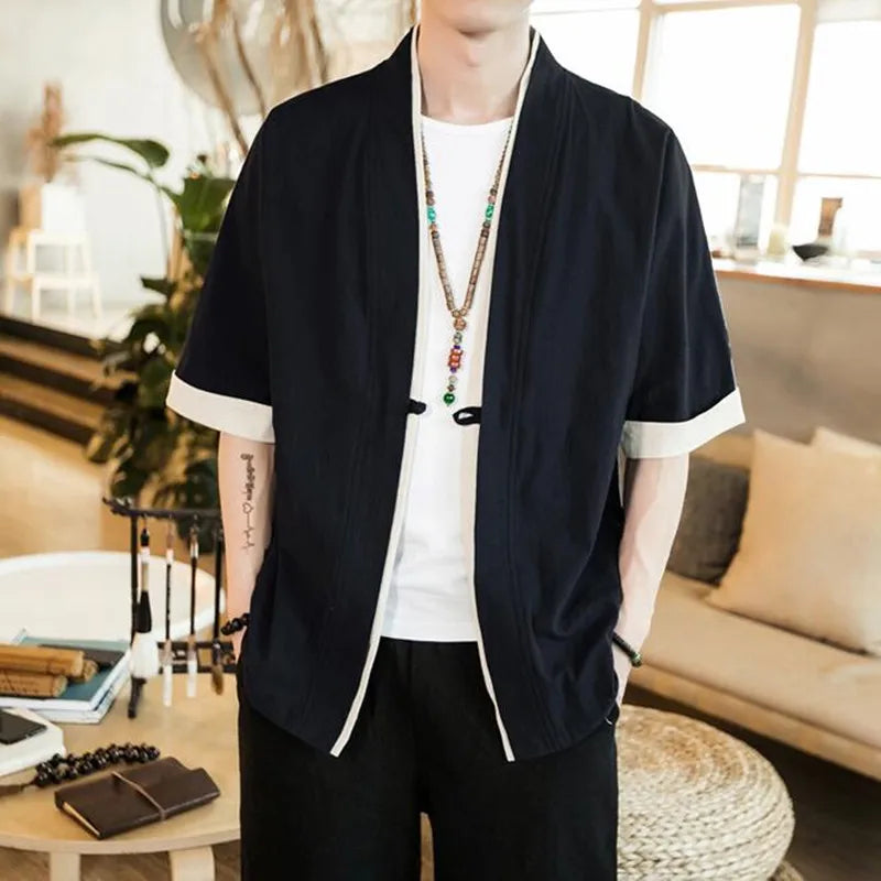 Summer Mens Kimono Jackets Cardigan Lightweight Casual Cotton