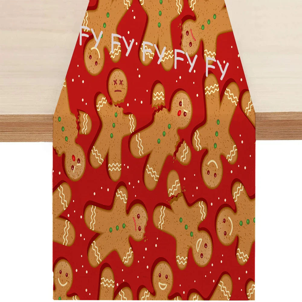 Christmas Gingerbread Man Table Runner Snowflake Home Kitchen