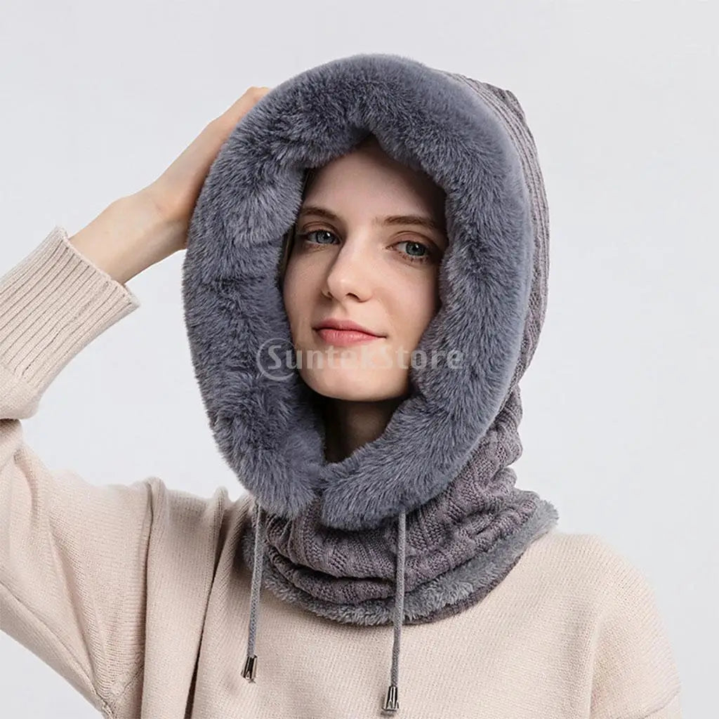 Winter Women 3in1 Knitted Ski Hat With Scarf