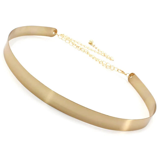 Women Fashion Adjustable Metal Belt Gold Silver Wide