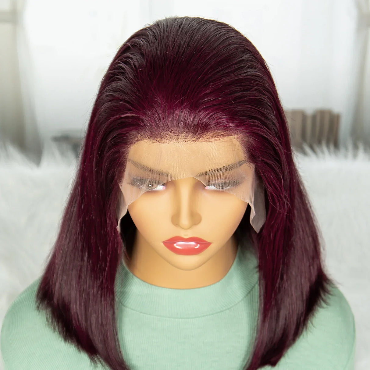 99J Burgundy Straight Short Wig Double Drawn 13x4