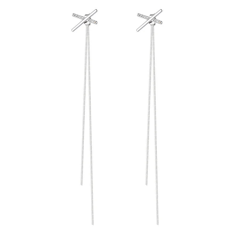 2023 Simple Cross Long Chain Tassel Drop Earrings