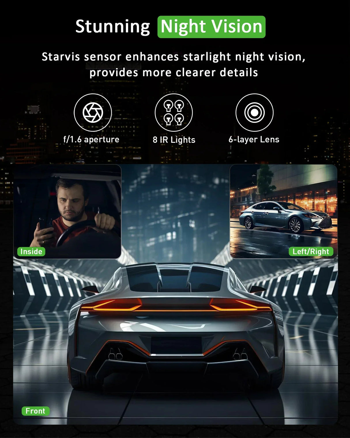 3 Channel Dash Cam Video Recorder Three Lens