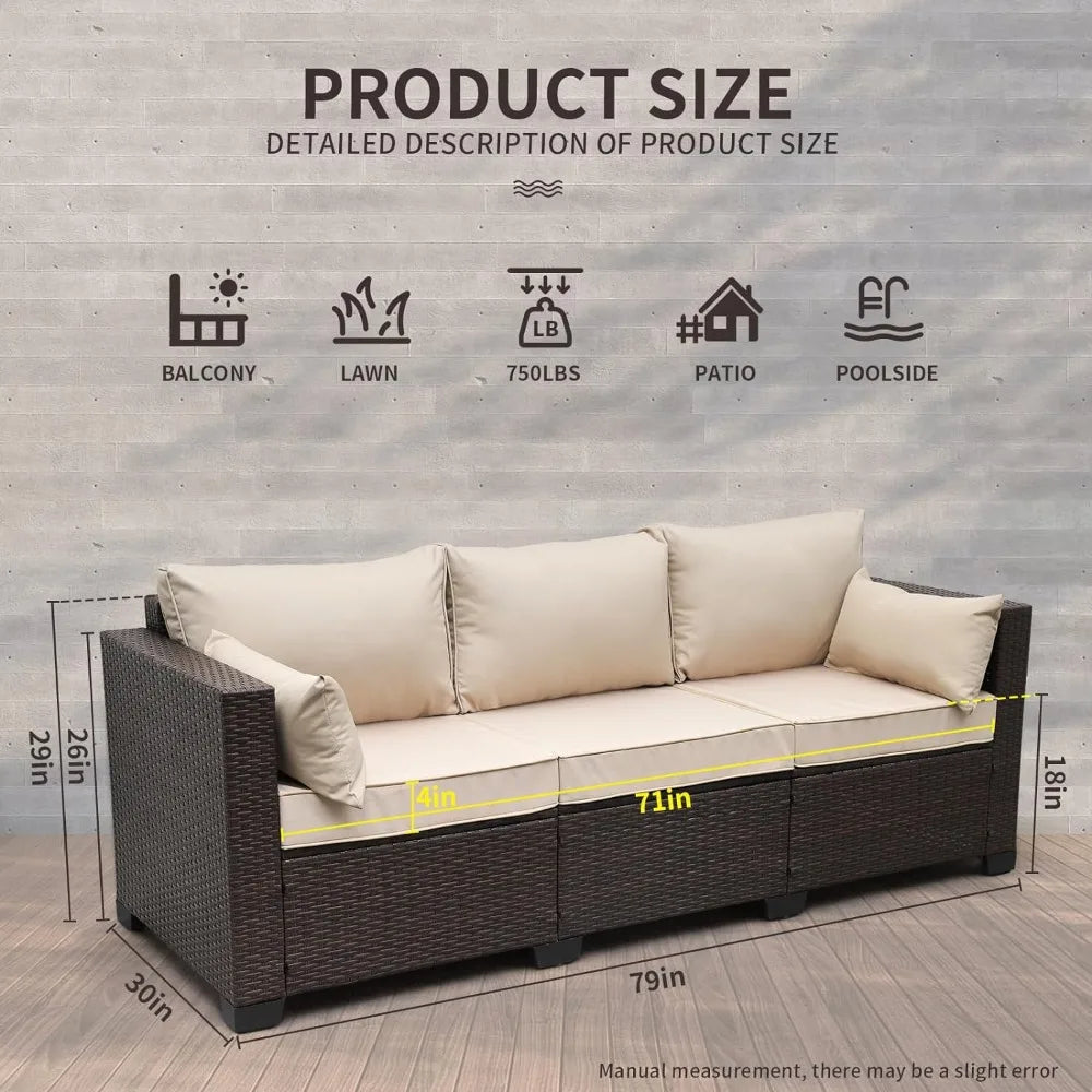 Outdoor Sofa with Non-Slip Beige Cushion, Patio Couch