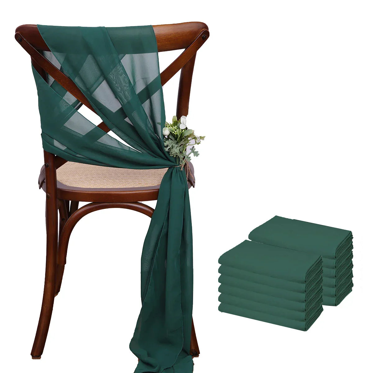 12 Pcs 17x275cm Green Chiffon Chair Sashes Wedding