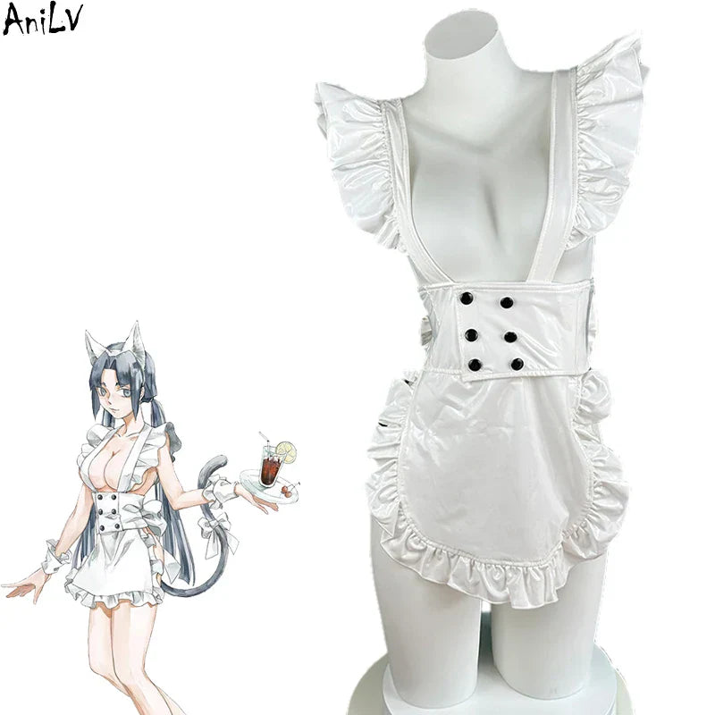 AniLV Women Anime Coffee Waiter Maid Uniform White