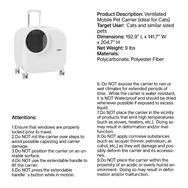 Rechargeable Pet Carrier Large Suitcase for Cat and
