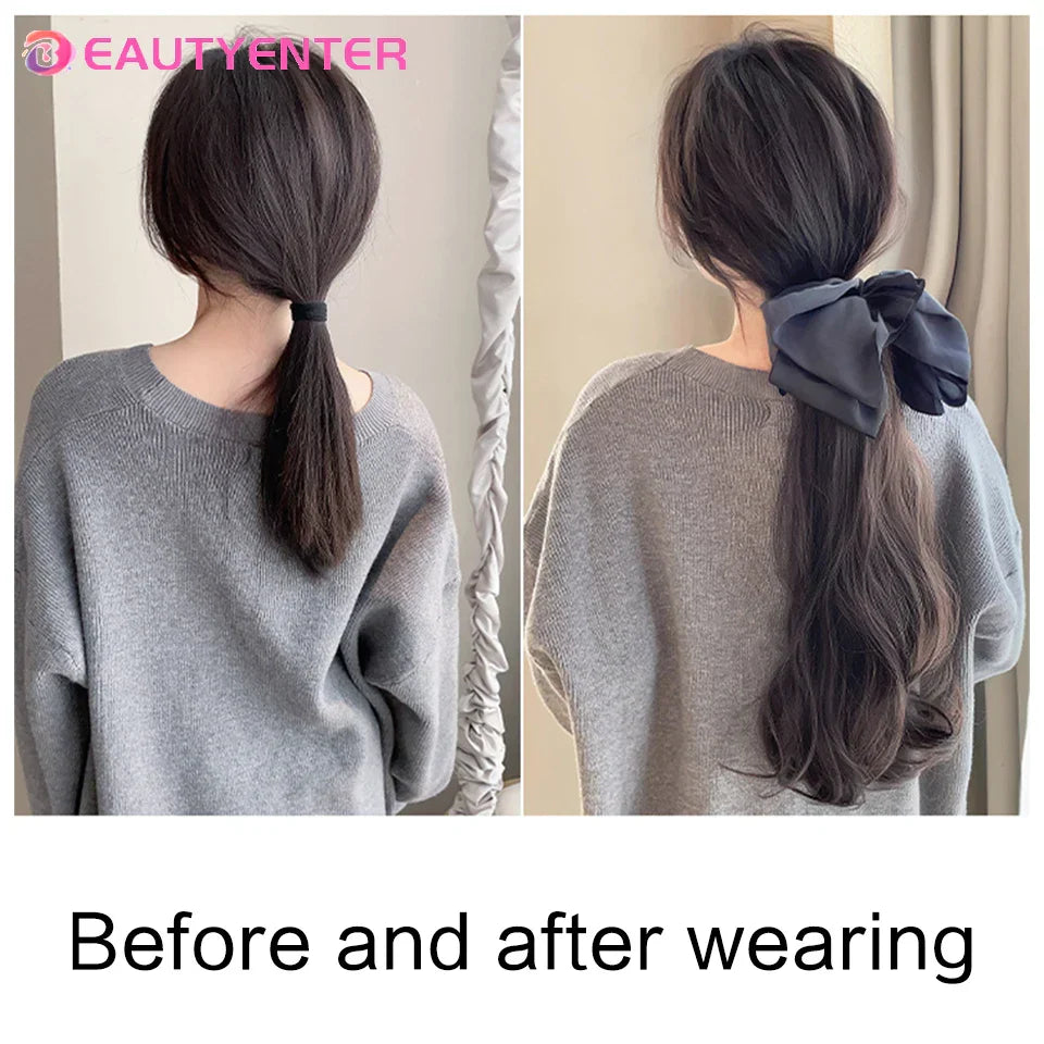 BEAUTYENTER Synthetic Straight Long Wig Hair Ponytail Grab