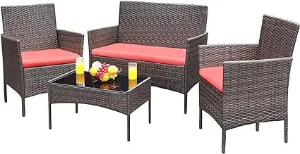 Patio Furniture Outdoor Acacia Wood Conversation Sofa Set