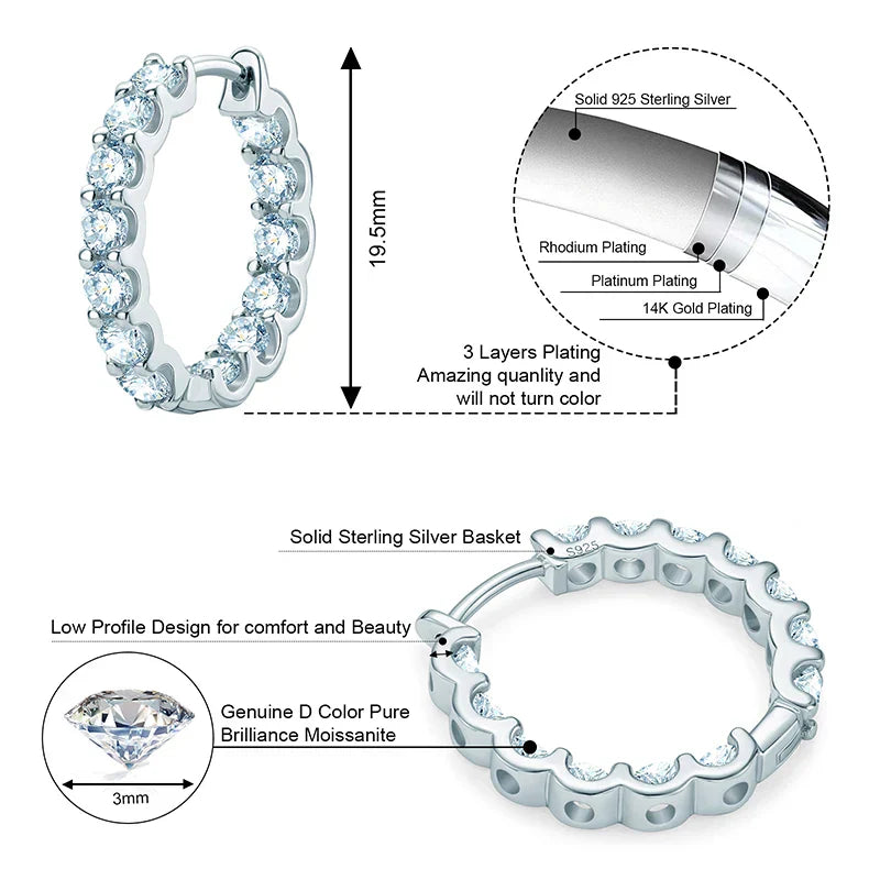 IOGOU Hoops 100% 925 Sterling Silver Real 3mm