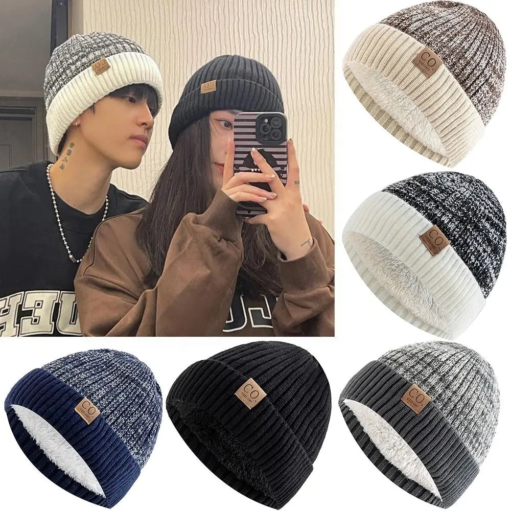 Warm Men's Winter Hat Vintage Striped Polyester Knitted