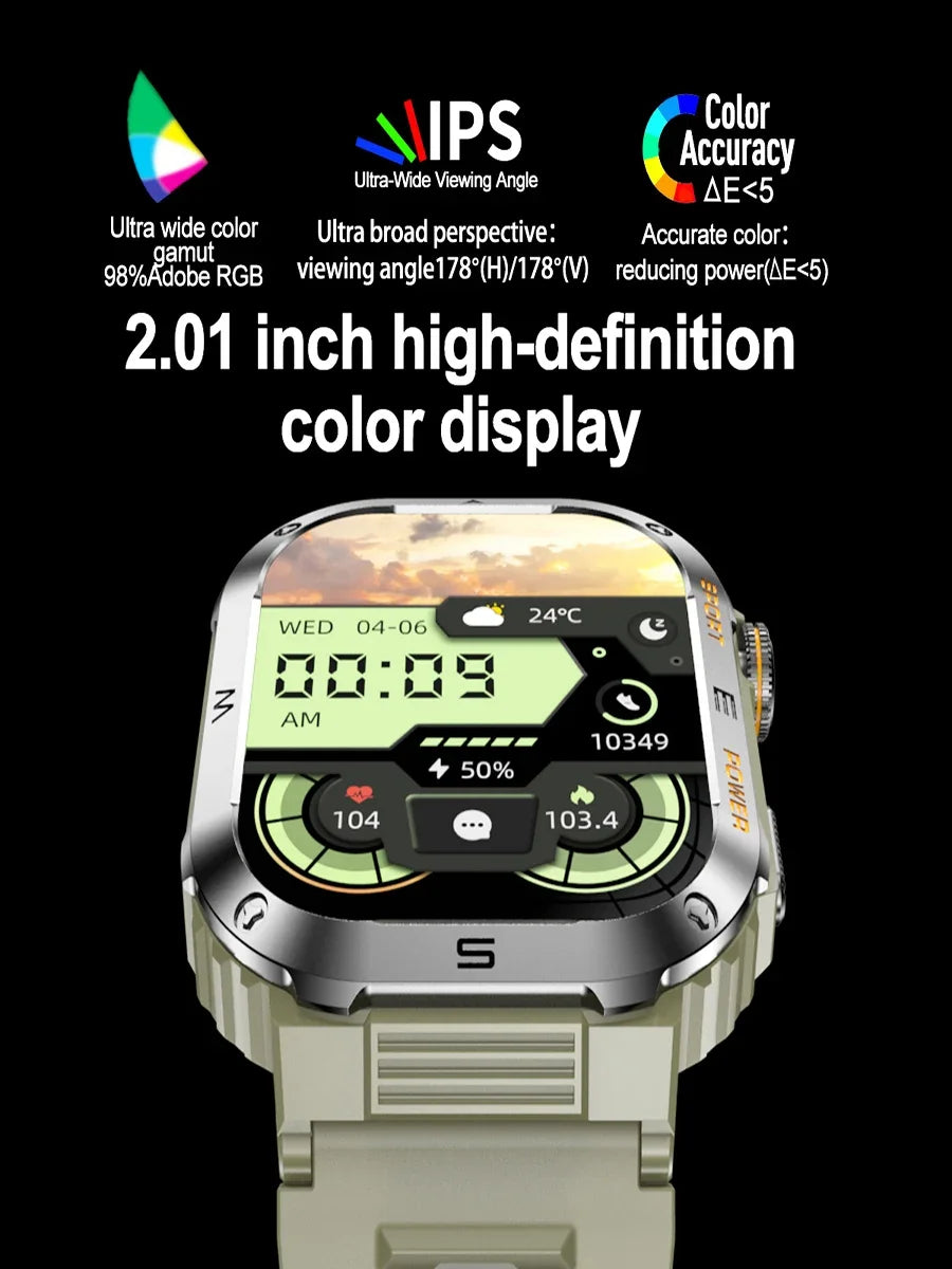 Outdoor Military Smart Watch Men Bluetooth Call 400mAh