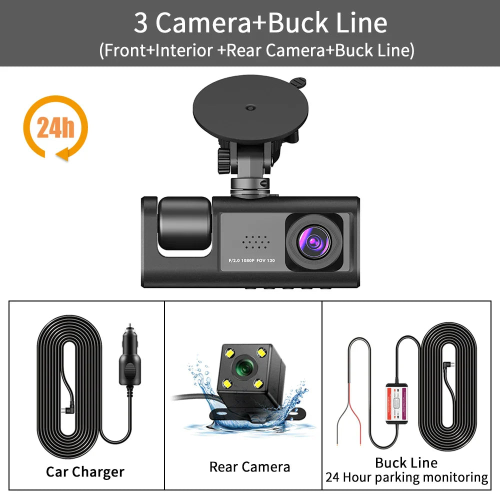 3 Channel Dash Cam Video Recorder Three Lens