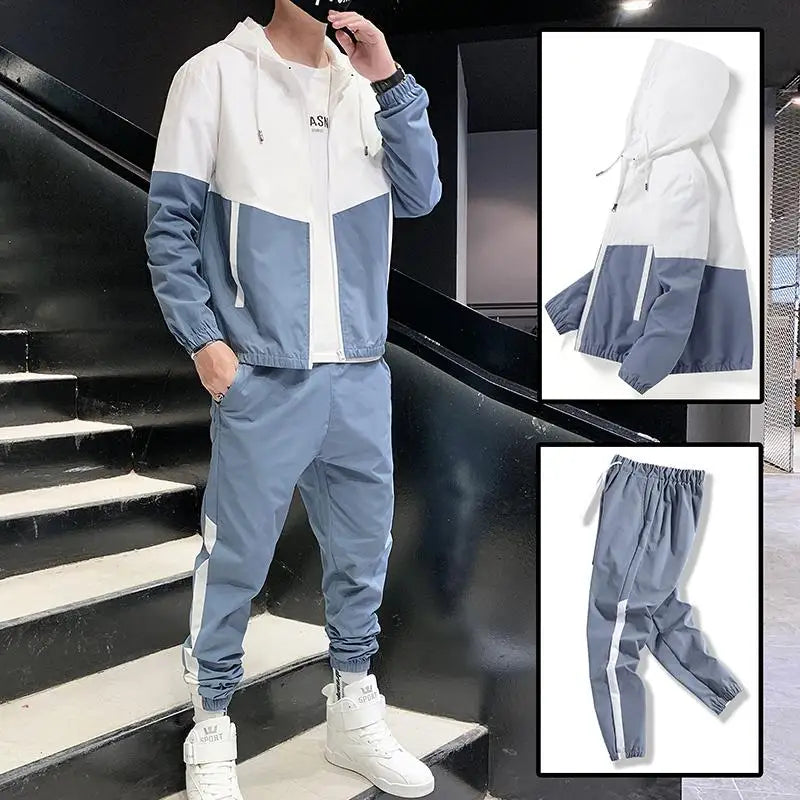 Men Tracksuit Casual Joggers Hooded Sportswear Jackets And
