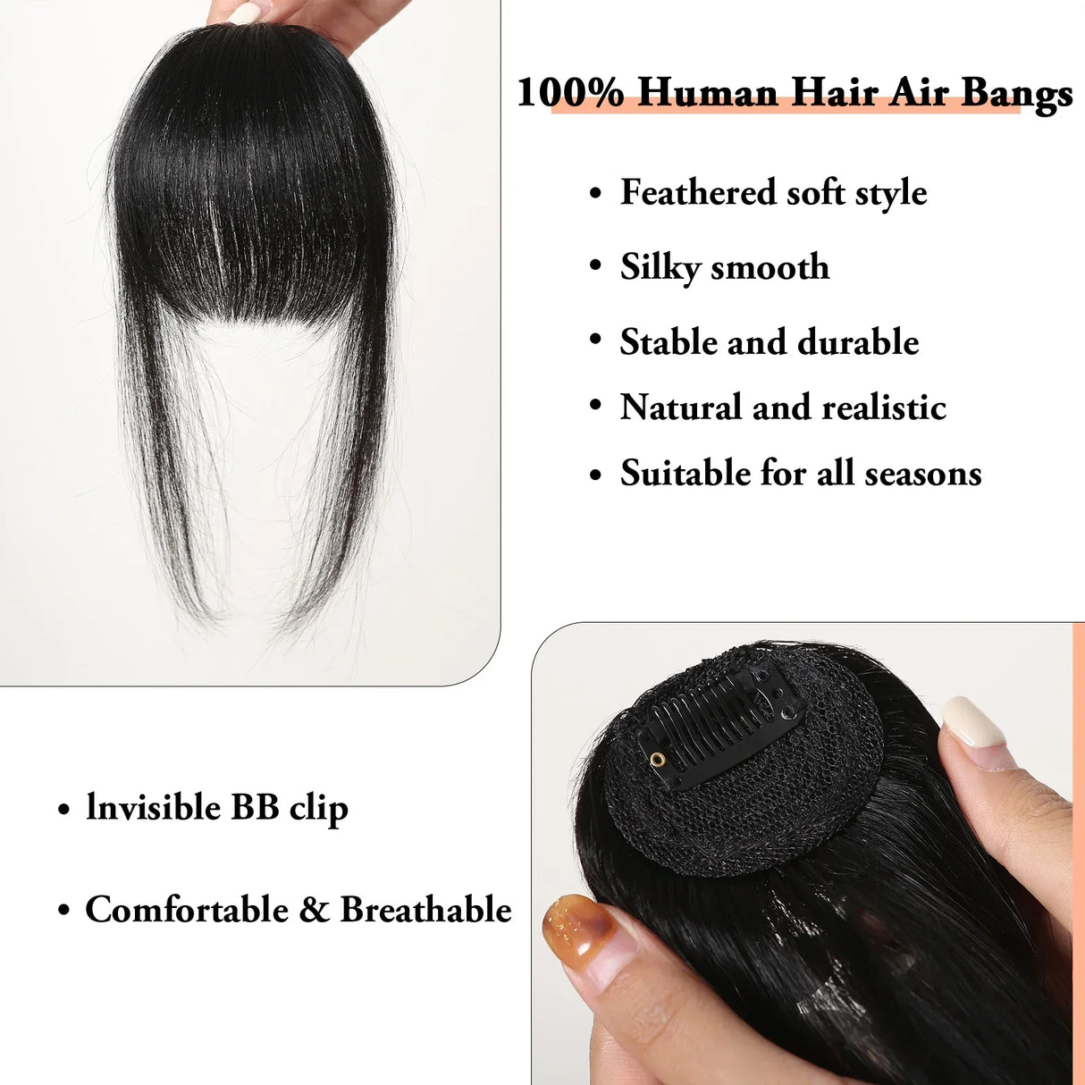 100% Human Hair Bangs Natural Black Brown French